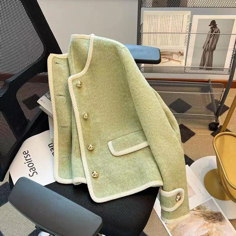 2023秋冬新款高级感短款宽松显瘦百搭法式气质小香风毛呢外套女