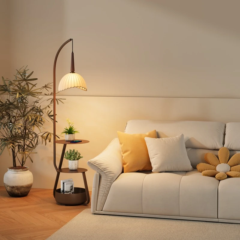 新中式落地灯客厅沙发茶几灯卧室床头柜置物一体手机无线充电立式