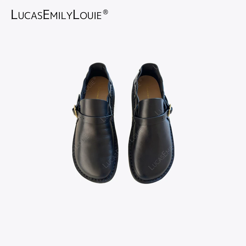 LUCASEMILYLOUIE 复古文艺牛皮全包圆头丑萌乐福鞋240109