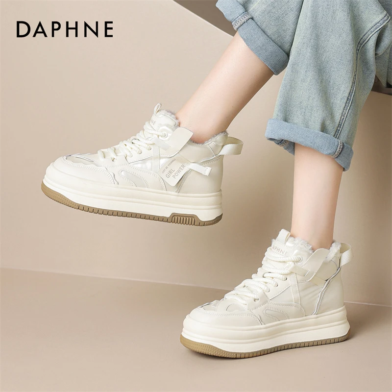 达芙妮棉鞋高帮女鞋2024新款加绒加厚增高百搭时尚洋气运动中帮鞋