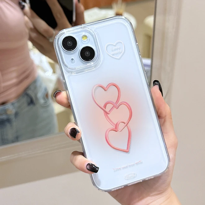 ins爱心扣适用华为60OPPO小米14VIVO苹果13iphone15/12简约手机壳