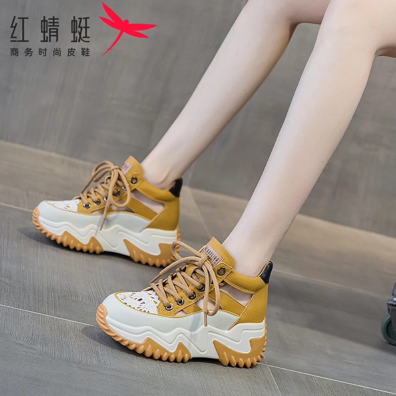 red dragonfly/红蜻蜓厚底凉鞋女2025夏新款小个子高帮镂空老爹鞋