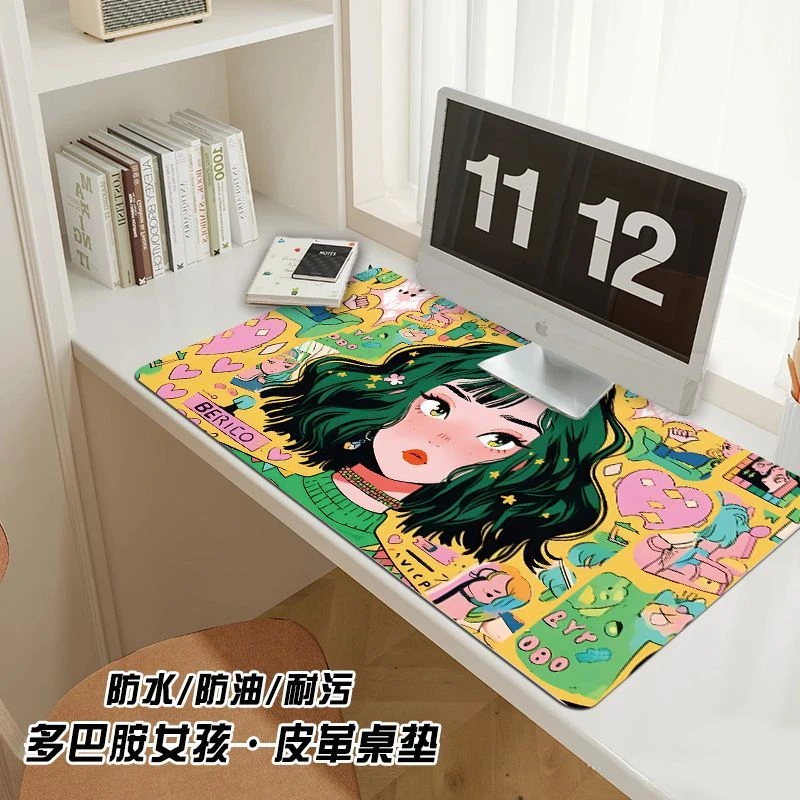 多巴胺女孩鼠标垫超大号防水皮革鼠标垫餐桌垫办公电脑桌垫子家用
