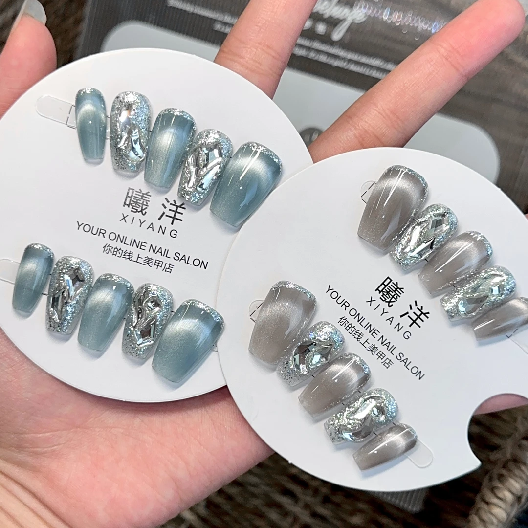 【纯手工穿戴甲-镜月】高级感气质仙气猫眼可拆卸美甲贴甲片