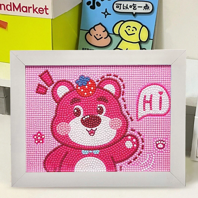 草莓熊钻石画儿童手工DIY材料包卡通益智玩具点钻粘贴画钻石贴画