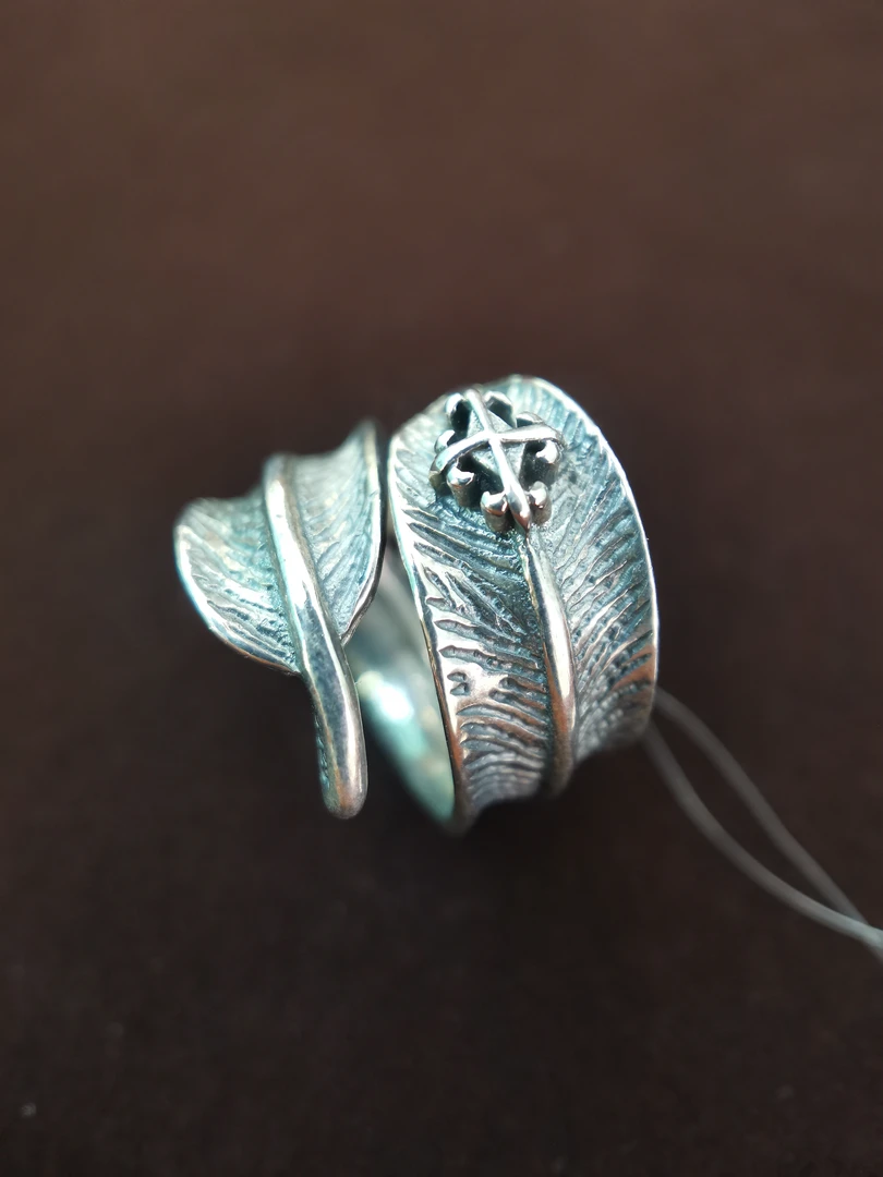 925银银制品 羽毛复古时尚银戒指