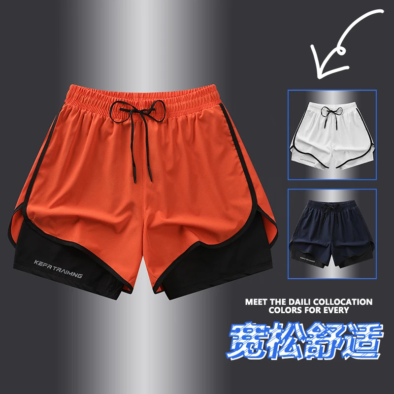 男士运动三分裤夏季爆款防走光双层运动男女情侣款短裤跑步户外健