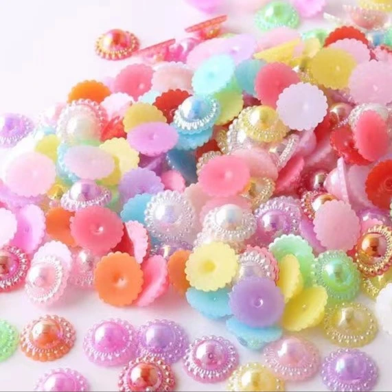 【合欢】幻彩太阳花ABS半圆散珠仿珍珠贴片DIY手工配件