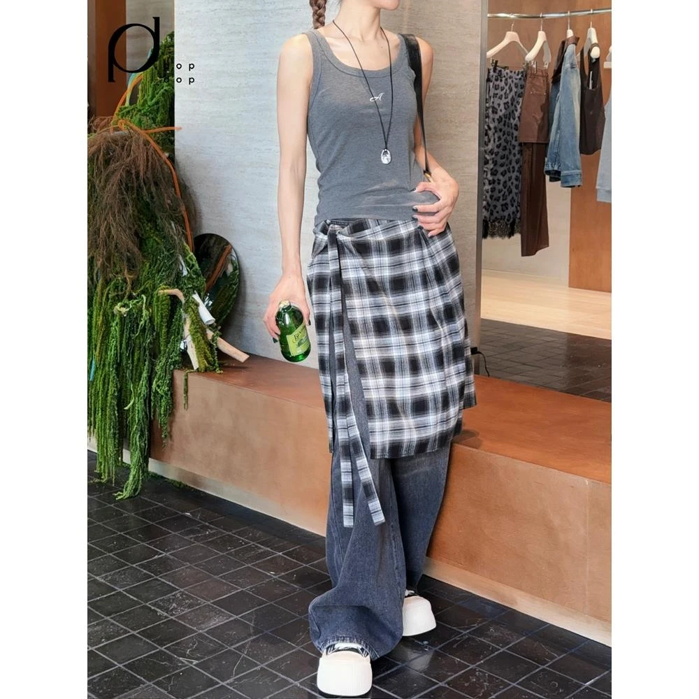 ANNENONO2024秋黑白格撞色半身裙短裙女868dopdop买手店