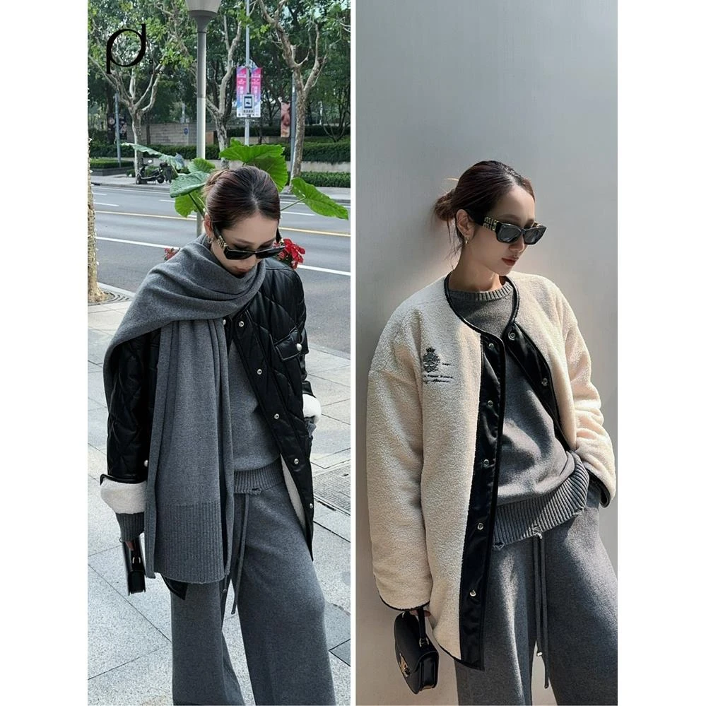 AVVENN2024冬可两面穿蛋白皮撞色绣花羽绒服女3290dopdop买手店