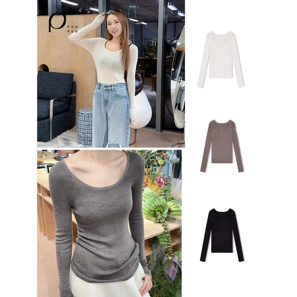 concise-white/简白2024秋冬卷边U领打底针织衫680dopdop买手店