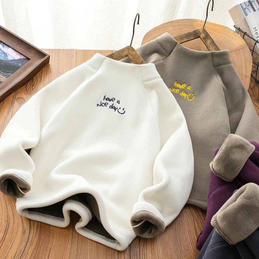 男女通加绒卫衣儿童一体绒保暖长袖衫立领秋冬季2024新款男孩上衣