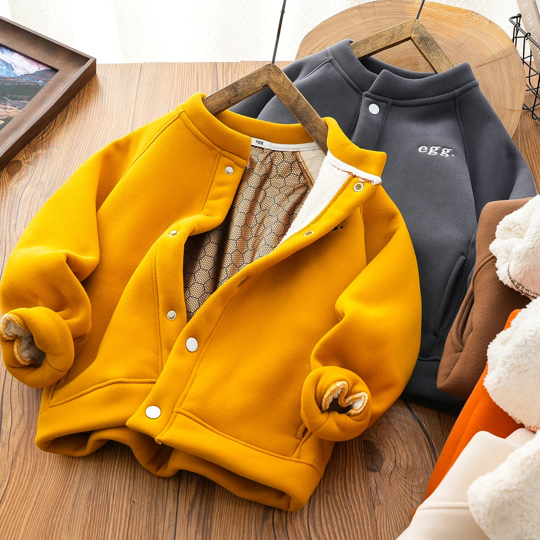 男女童加绒外套儿童运动棉衣2024冬季新款男孩加厚保暖棉服防风