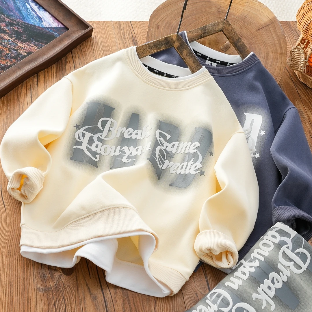 男童卫衣春秋款中大童运动上衣2024春款新品童装时尚假两件打底上