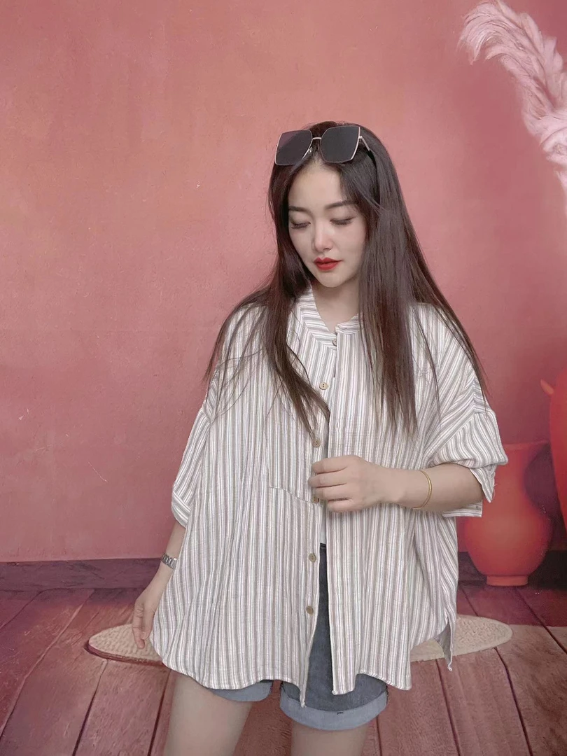 【流浪记莎莎】A115时尚竖条纹休闲气质上衣