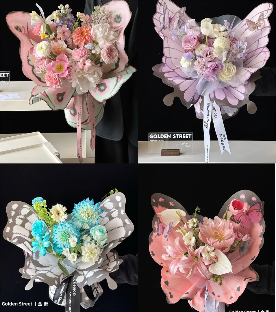 新款彩蝶包花纸网红花束彩色立体蝴蝶diy包装纸花店