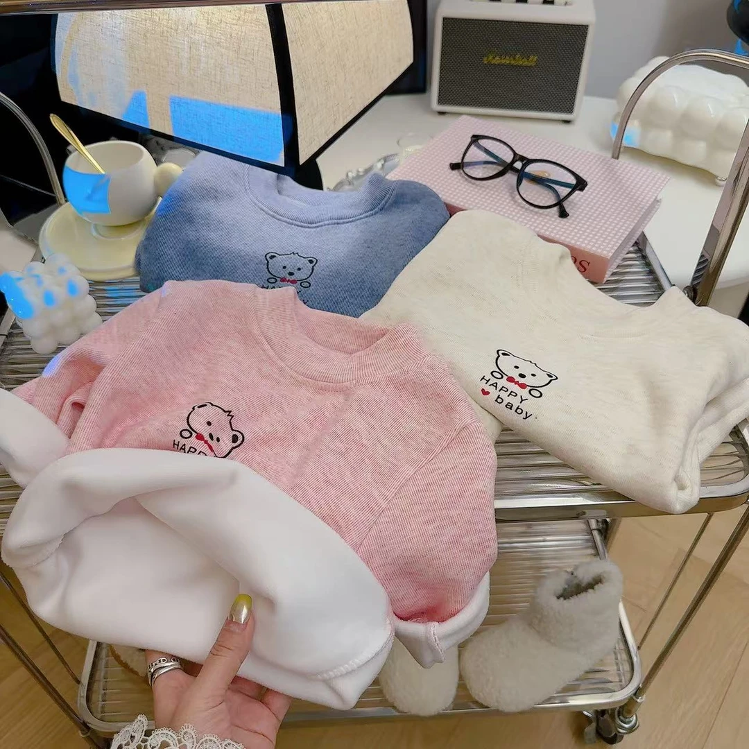 儿童秋冬季加绒卫衣加厚保暖上衣男女童打底绒衣毛衣套头衫保暖衣