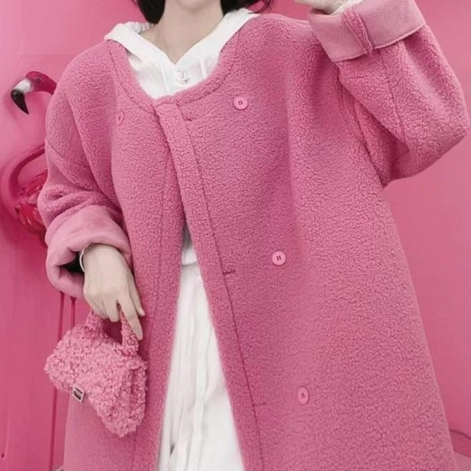 2023年秋冬新款韩版设计感小众温柔风穿搭宽松中长款羊羔绒外套女