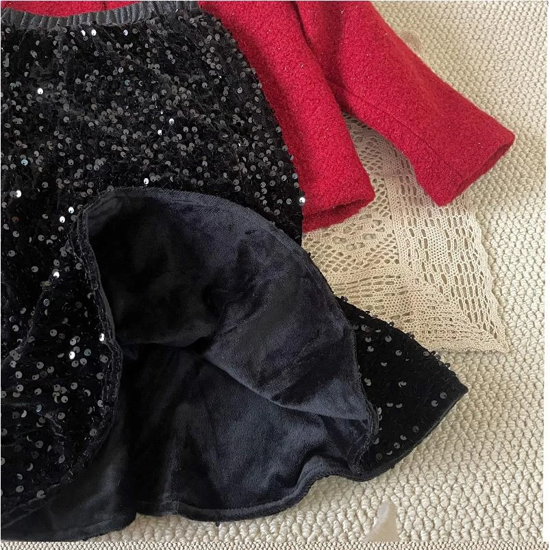 潮牌服装酸甜 童装新年款国风外套+加绒亮片裙套装女婴童服装