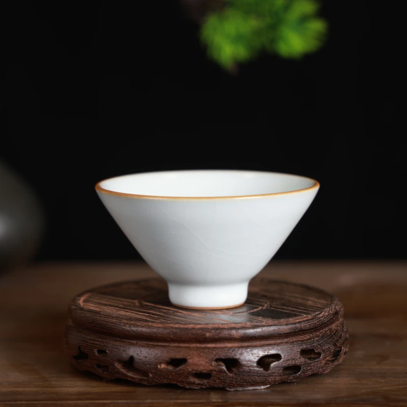 汝瓷月白釉斗笠杯陶瓷主人杯汝窑茶具古朴名窑茶杯茶盏单杯中式