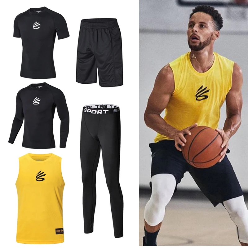 库里秋冬篮球训练服套装跑步健身运动套装速干紧身衣运动打底衫