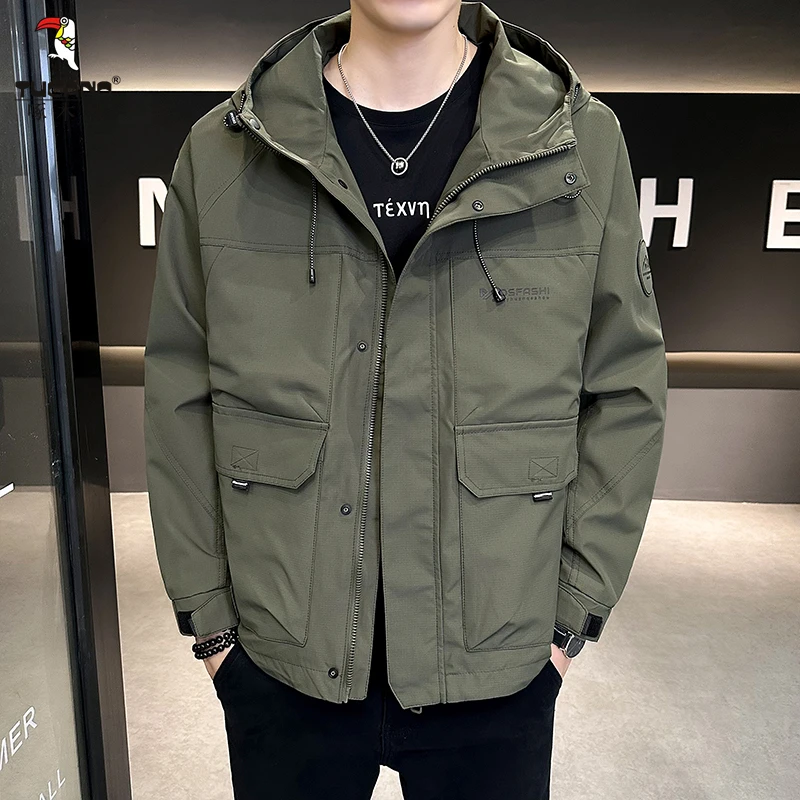 啄木鸟秋冬季新款休闲宽松百搭冲锋衣韩版时尚春秋工装夹克外套