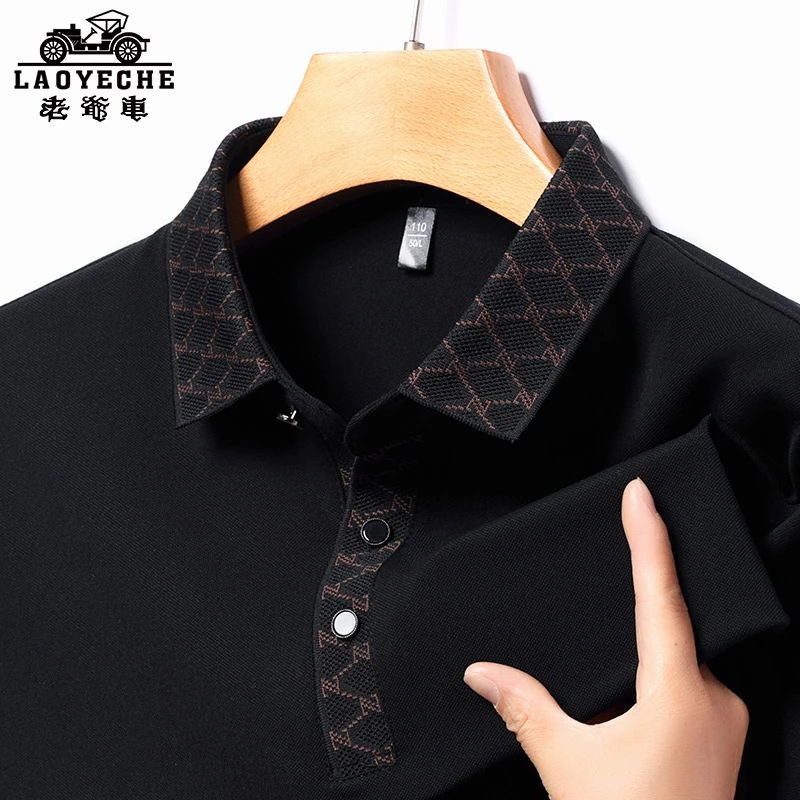 老爷车男士长袖T恤2023秋季新款中老年翻领打底衫爸爸装秋装上衣
