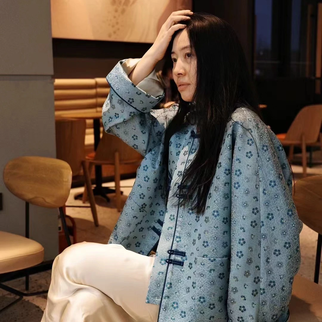 冰梅一逆风如解意.原创国风复古桑蚕丝上久楷宋锦休闲外套上衣