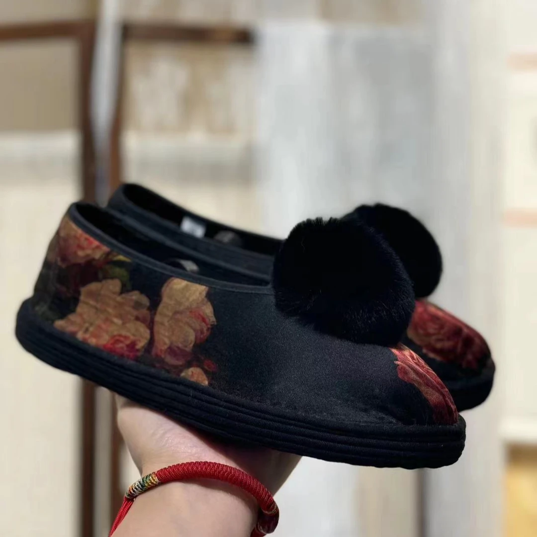 玫瑰的故事。手工千层底圆头休闲新中式复古百搭圆口布鞋低帮鞋