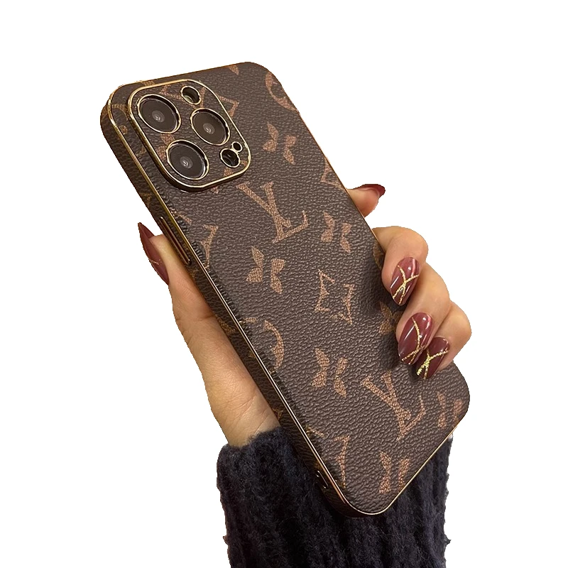 适用苹果15promax手机壳iphone14高档13轻奢12高级感电镀皮质软壳