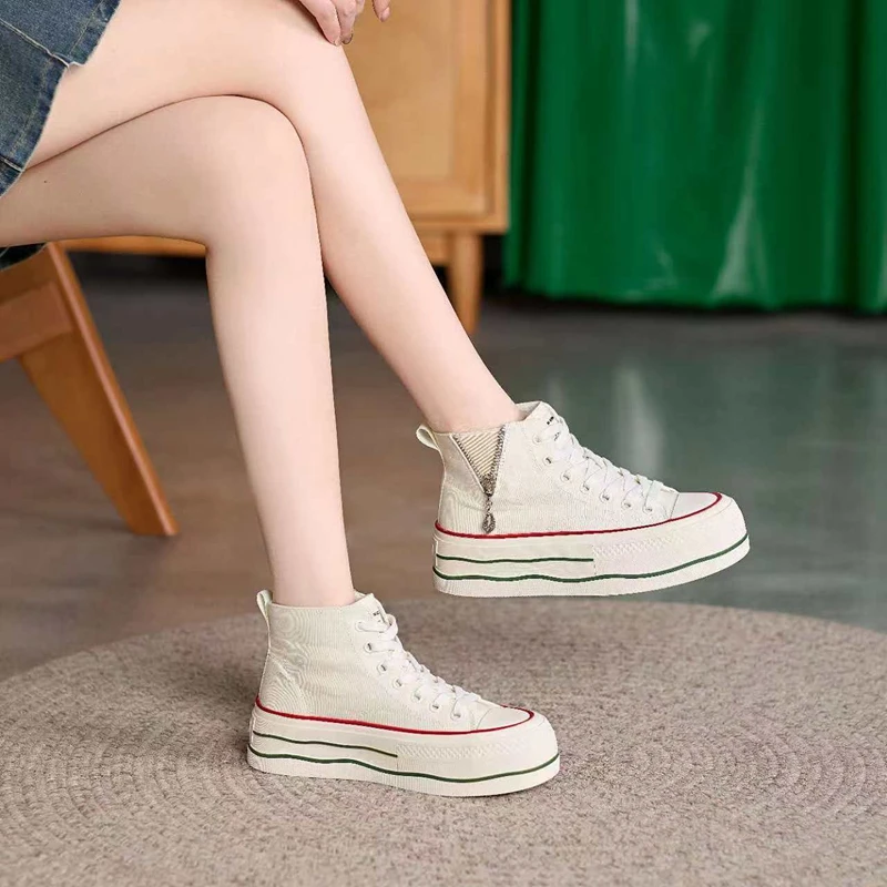 欧货高帮休闲运动厚底板鞋2024夏秋季新款软底透气百搭增高单鞋女