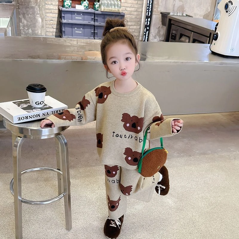 女童秋装2023新款套装洋气时髦韩版秋冬款宝宝儿童针织毛衣两件套