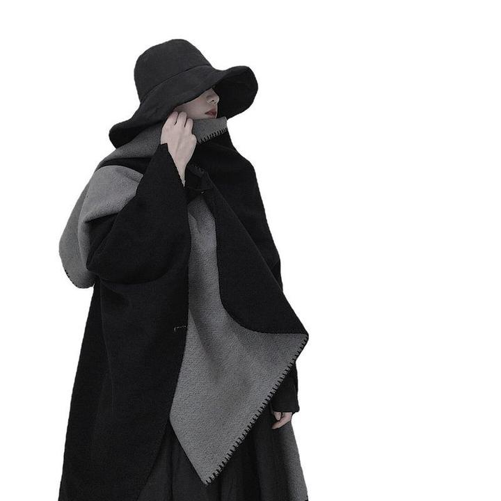 新款双面披肩北欧风仿羊绒扎染装饰围巾简约斗篷保暖加厚披肩女