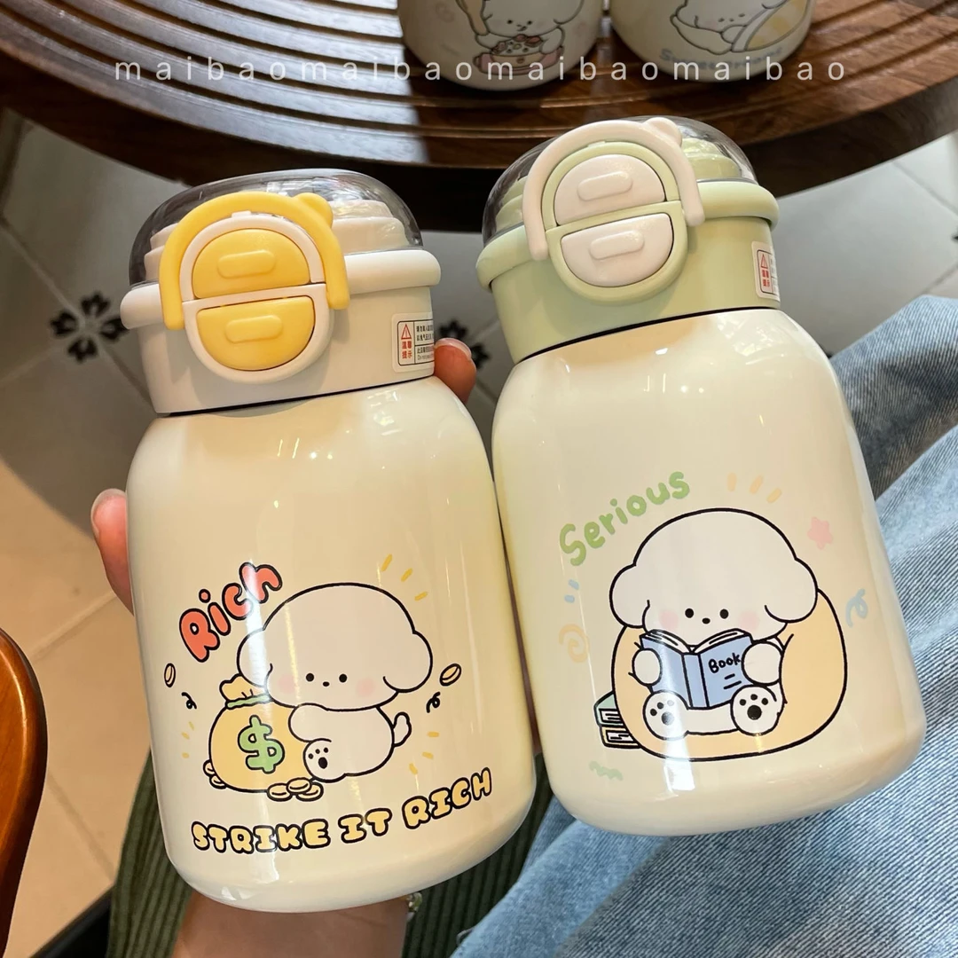 保温杯ins可爱高颜值女生316学生不锈钢双饮新款儿童吸管便携水杯