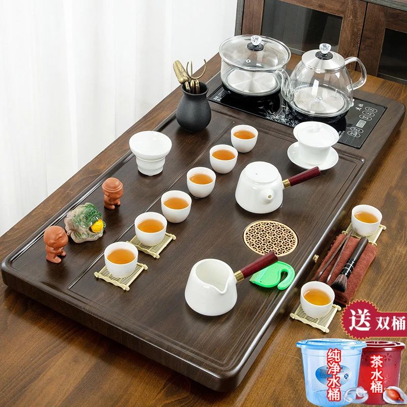 窑天下整套茶具套装家用全自动烧水壶一体实木茶盘客厅简约泡茶台
