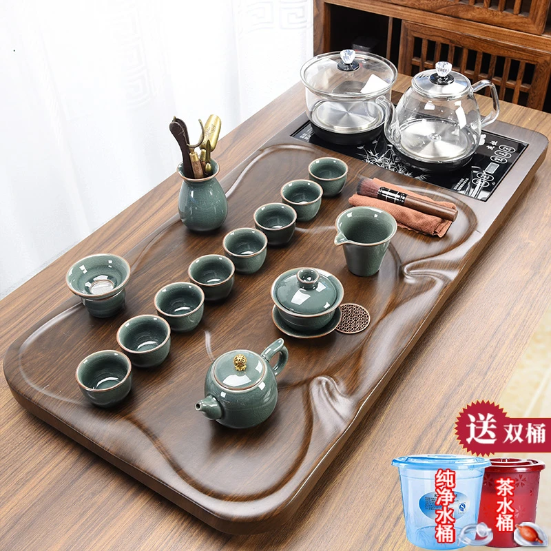 窑天下整套茶具套装家用简约一体带烧水整板实木茶盘高档客厅茶台