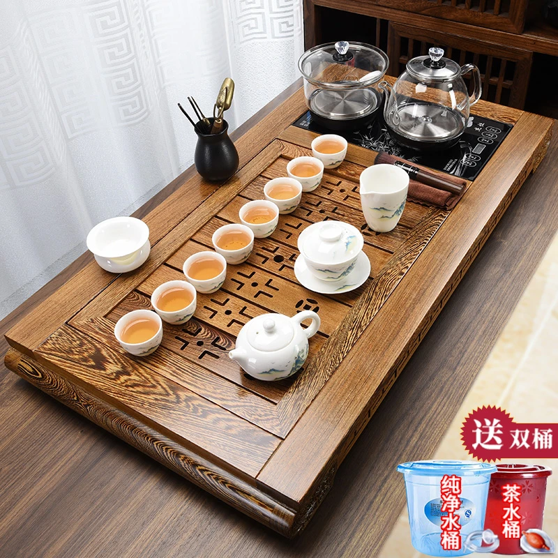 窑天下鸡翅木茶具套装家用整套全自动一体实木茶盘客厅简约泡茶台