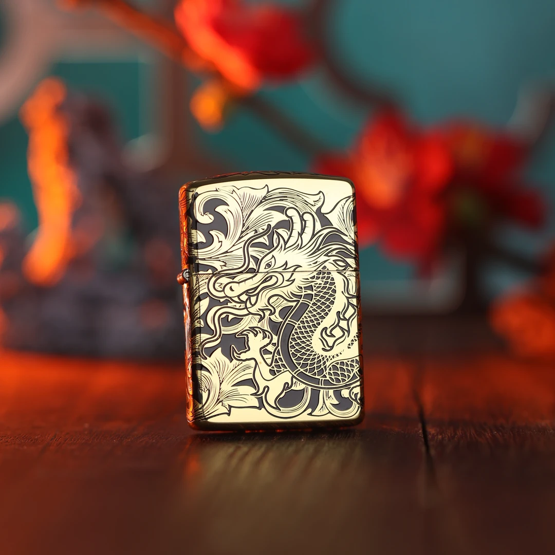 ZIPPO打火机正品芝宝煤油防风盔甲黑金唐草龙年生肖新款 DY9912SK