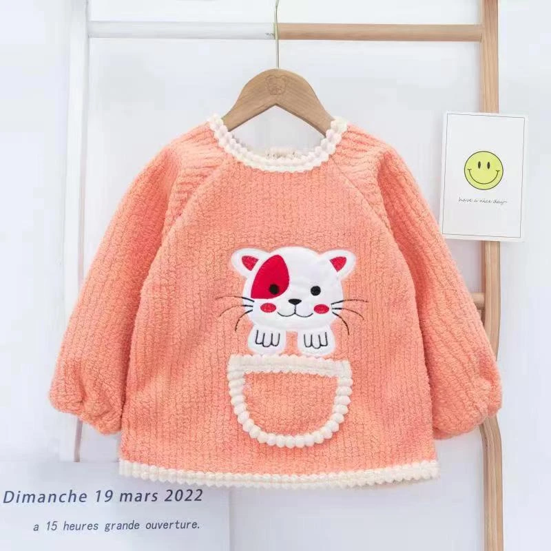 宝宝罩衣秋冬季外穿儿童加绒加厚婴儿洋气反穿衣防油防脏女童男童