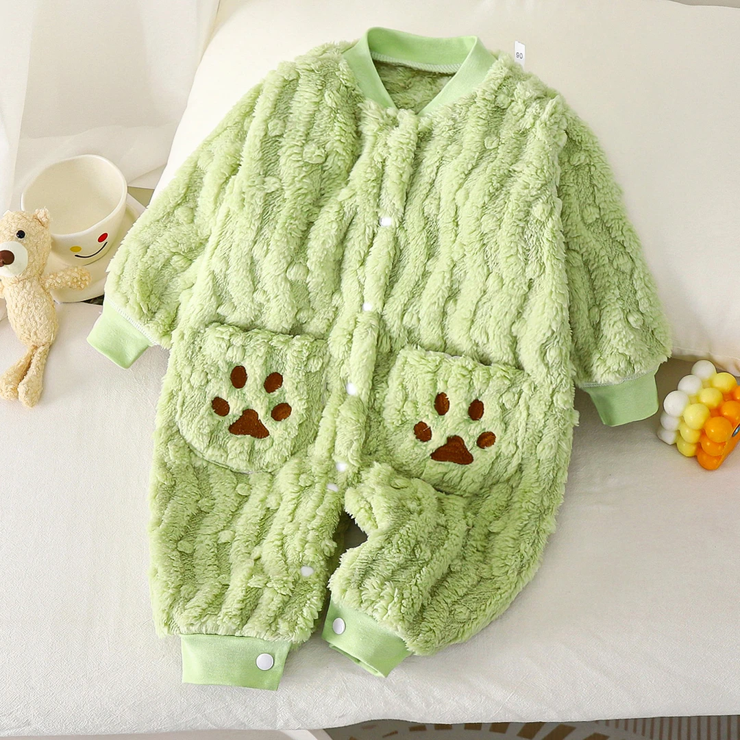 婴儿保暖连体衣加绒宝宝珊瑚绒封档长袖哈衣婴幼儿春秋冬按扣爬服