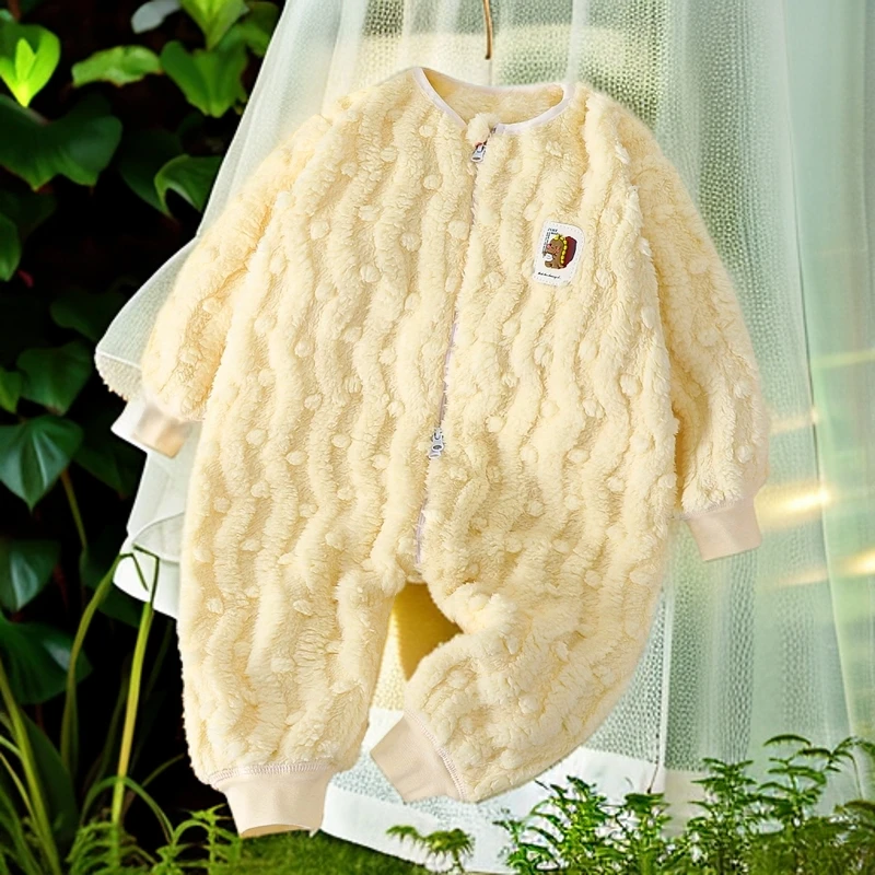 婴儿衣服秋冬加绒儿童宝宝新生儿保暖长袖连体衣加厚婴幼儿睡衣