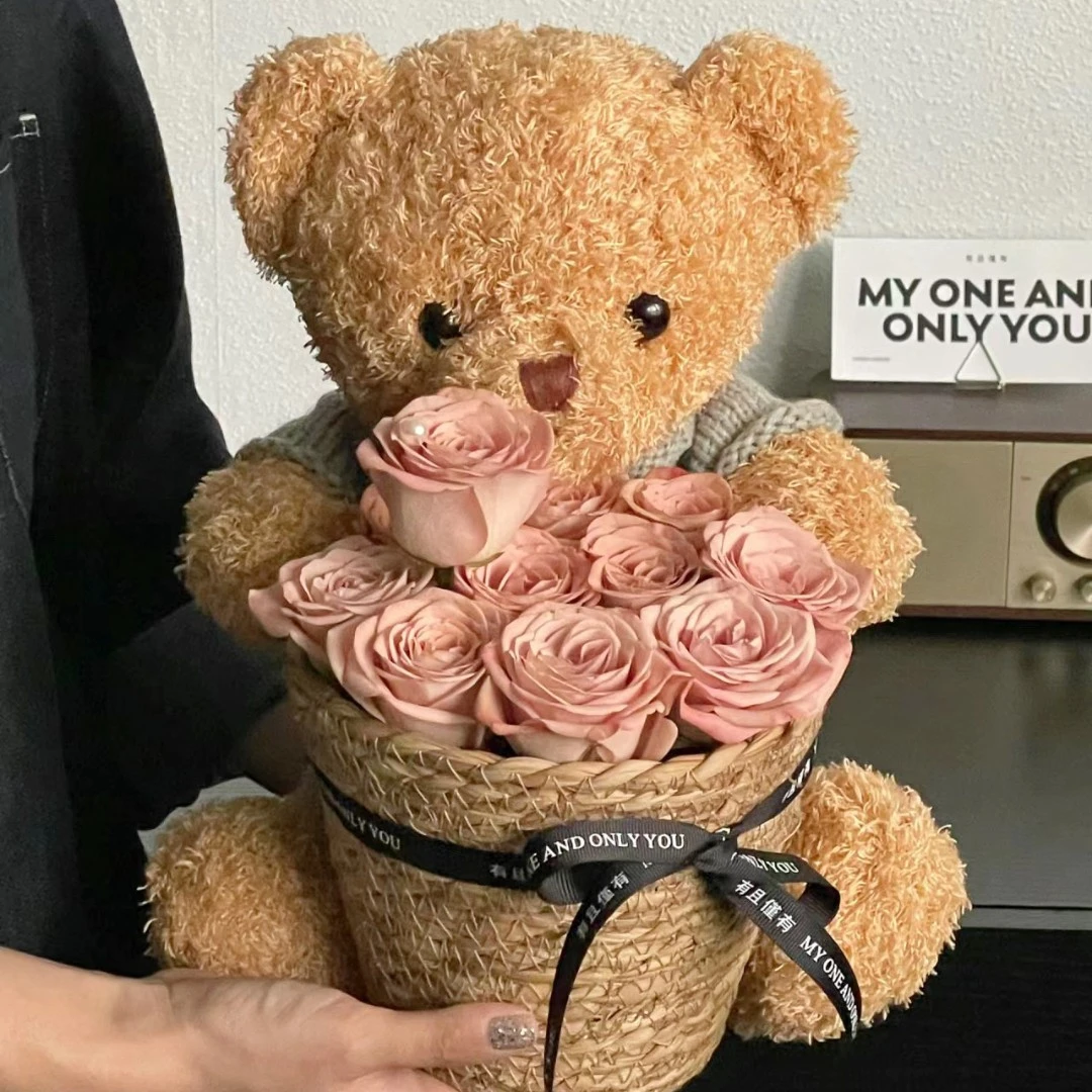圣诞礼物送女生闺蜜老婆玩偶花束小熊抱抱桶公仔闺蜜送情人节礼物