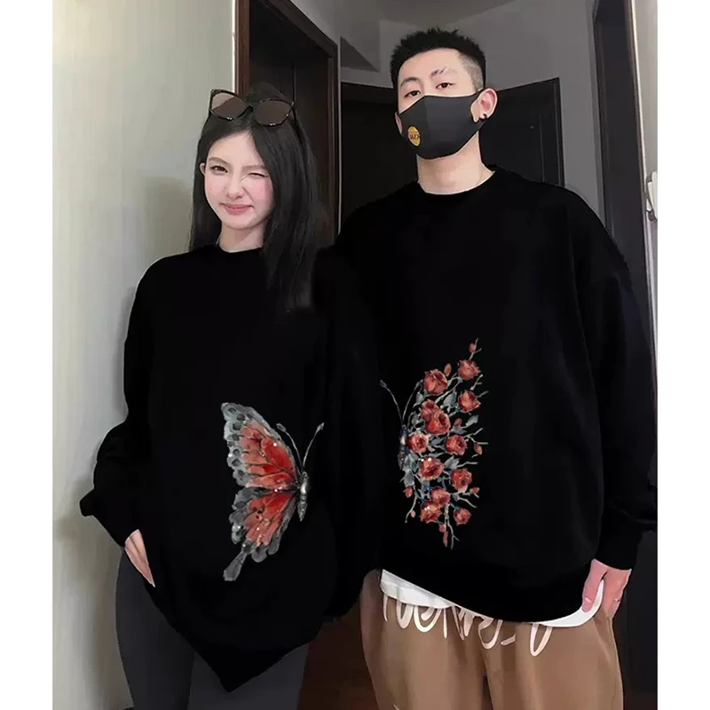 佐朗格奴情侣装卫衣国潮重磅加绒圆领长袖潮流时尚重工印花帽衫女