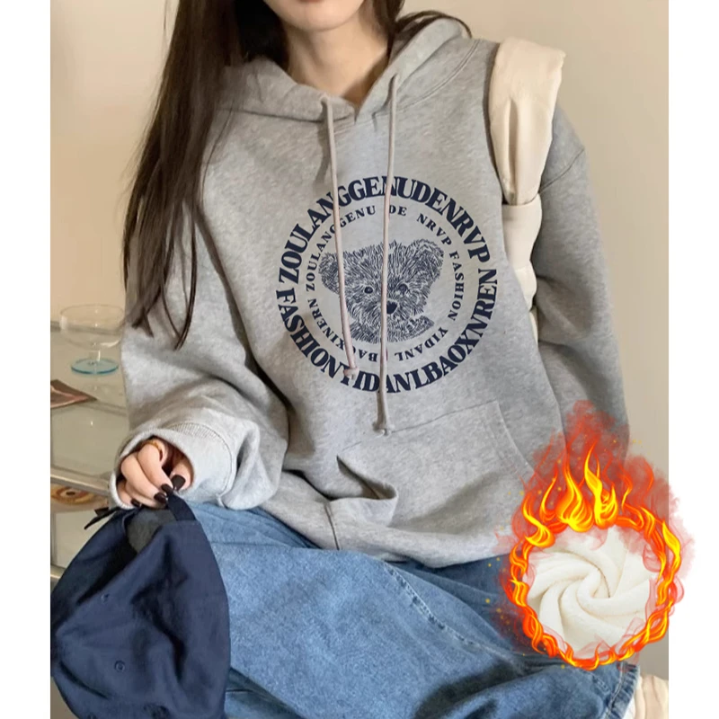 佐朗格奴高级感花灰连帽卫衣女休闲风宽松时尚长袖加厚秋冬上衣潮