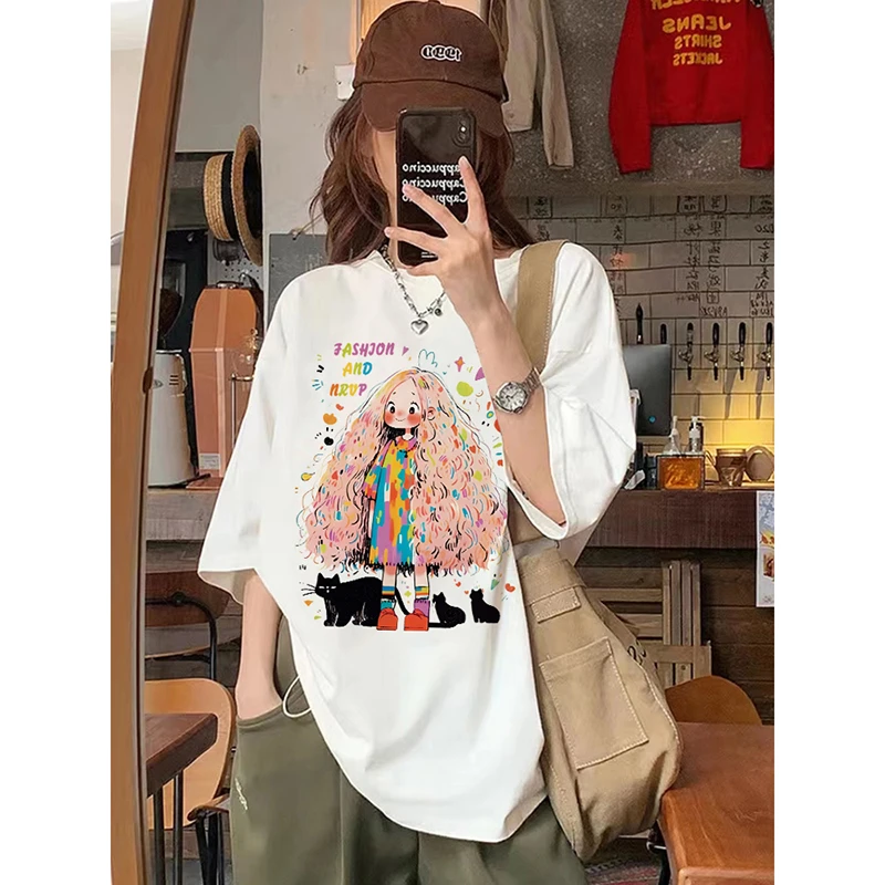佐朗格奴/100%纯棉卡通小女孩短袖T恤衫女清凉百搭卡趣味减龄上衣