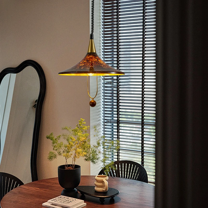 中古风创意火焰吊灯升降款美式复古彩绘客厅餐厅吧台卧室喇叭吊灯