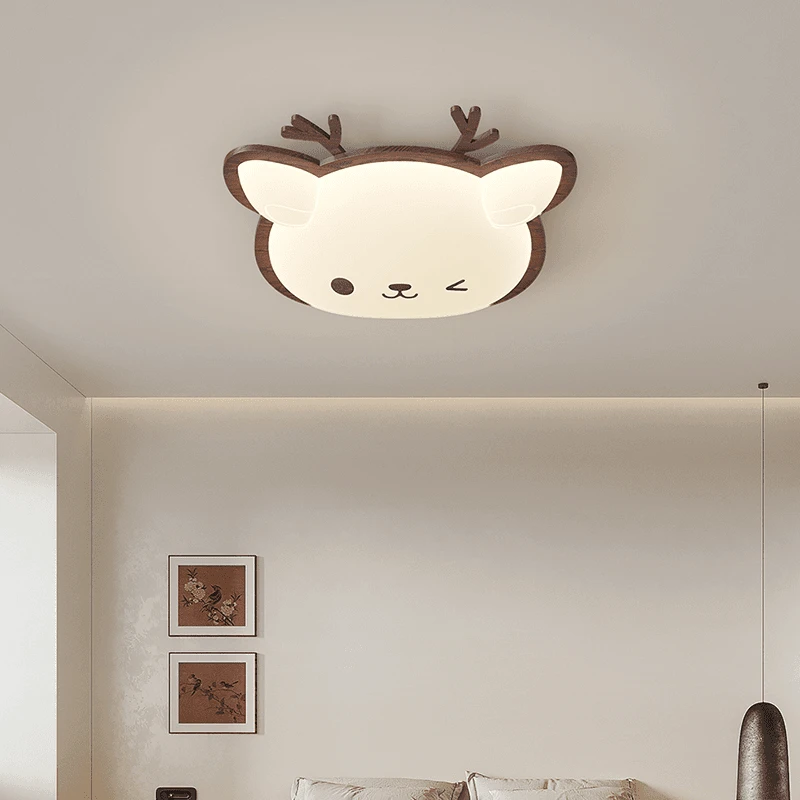 光质造 胡桃木色实木创意卡通女孩儿童房间卧室吸顶灯LED全光谱护