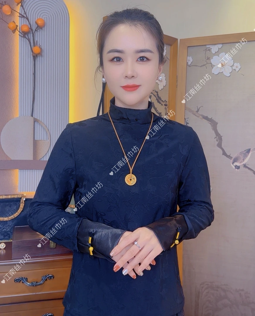 【锦绣】新中式半高领打底衫 2024新款秋冬国风提花长袖上衣