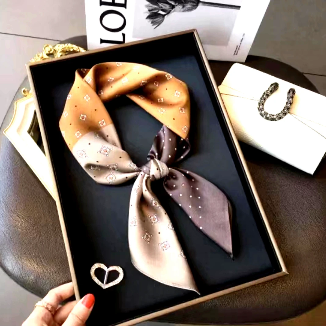 AA809丽景缎70*70方巾丝巾夏季优雅披肩【焦糖色】