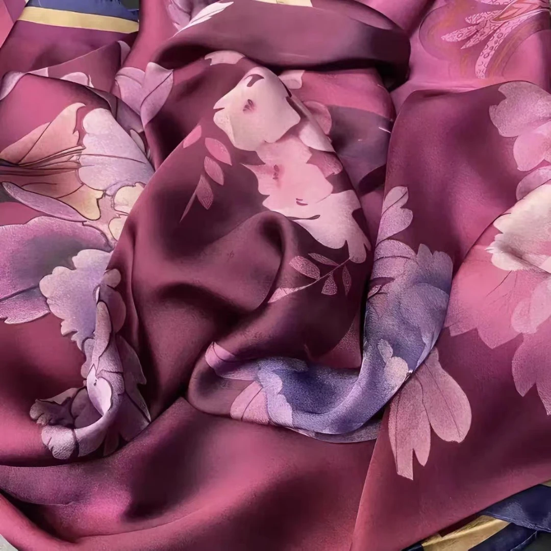 【紫韵牡丹花】110*110方巾气质百搭时尚丝巾
